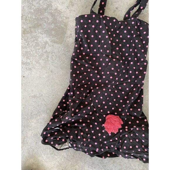 Kids Girls Black Pink Polkadot Floral Dress Size 6/7 - Picture 7 of 8